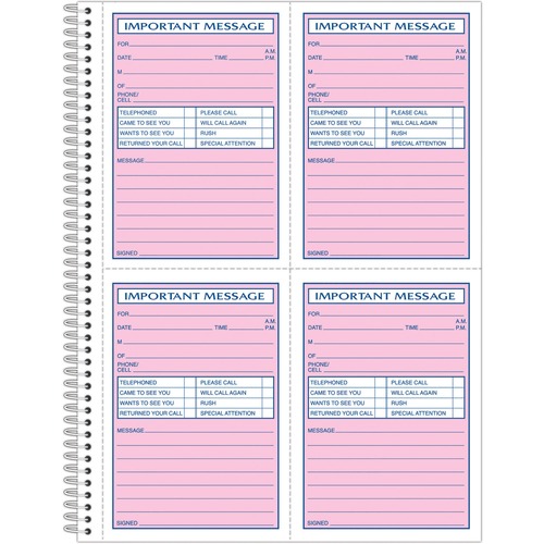 Telephone Message Book, Fax/mobile Section, 5 1/2 X 3 3/16, Two-Part, 200/book