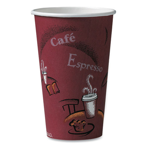 SOLO BISTRO DESIGN HOT DRINK CUPS, PAPER, 16OZ, MAROON, 50/PACK