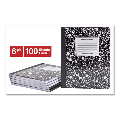 COMPOSITION BOOK, MEDIUM/COLLEGE RULE, BLACK MARBLE, 9.75 X 7.5, 100 SHEETS, 6/PACK
