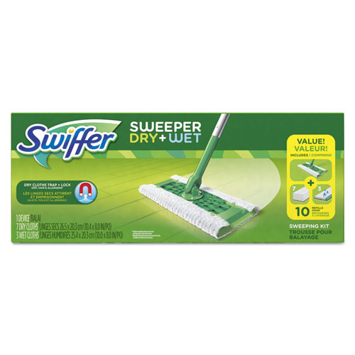 Sweeper Dry + Wet Starter Kit, 46"handle, 10 X 8 Head, Silver/green, 6/carton