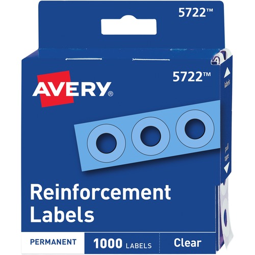 DISPENSER PACK HOLE REINFORCEMENTS, 1/4" DIA, CLEAR, 1000/PACK, (5722)