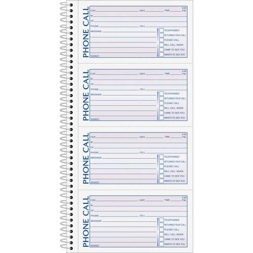 Spiralbound Message Book, 2 3/4 X 5, Two-Part Carbonless, 400/book