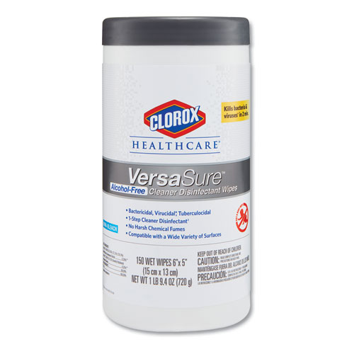 VERSASURE CLEANER DISINFECTANT WIPES, 1-PLY, 6 3/4" X 8", WHITE, 150 TOWELS/CAN