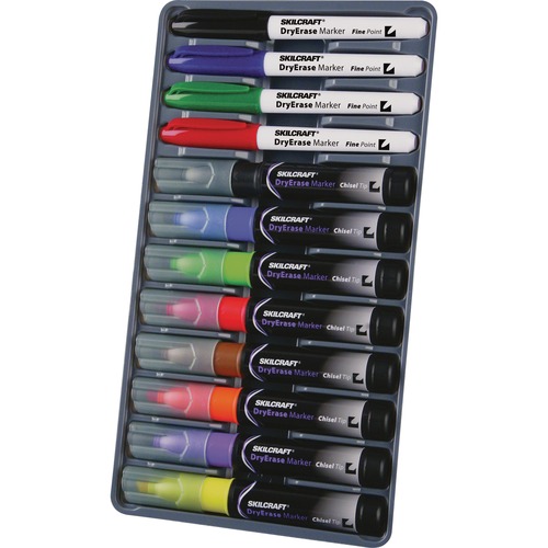 7520013656126 SKILCRAFT 12-MARKER DRY ERASE SYSTEM, BROAD CHISEL TIP, ASSORTED COLORS, 12/KIT