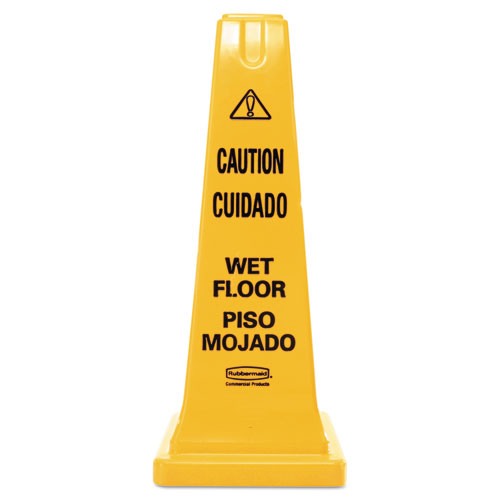 Four-Sided Caution, Wet Floor Safety Cone, 10 1/2w X 10 1/2d X 25 5/8h, Yellow