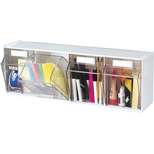 Deflecto  Bin System,Modular,4-Bin,23-5/8"x6-5/8"x8-1/8",White/CL