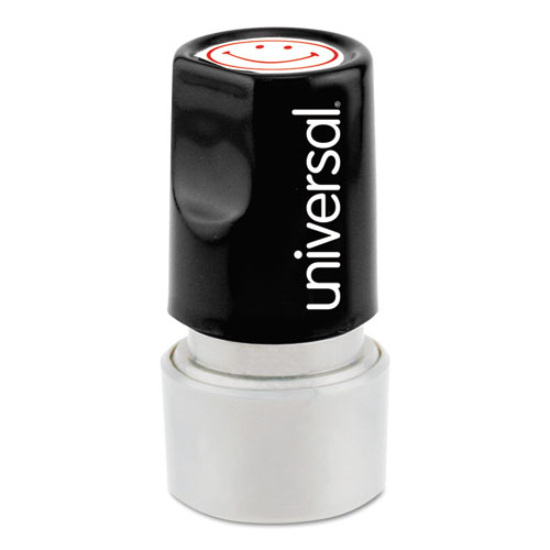 Round Message Stamp, Smiley Face, Pre-Inked/re-Inkable, Red